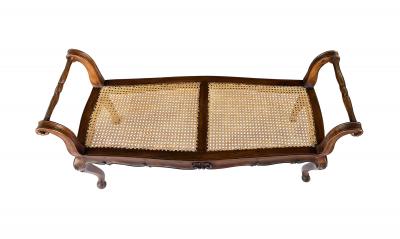 French Louis XV Style Double seat Walnut Bench with Caned Seat