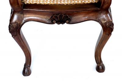 French Louis XV Style Double seat Walnut Bench with Caned Seat