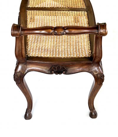 French Louis XV Style Double seat Walnut Bench with Caned Seat