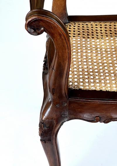 French Louis XV Style Double seat Walnut Bench with Caned Seat