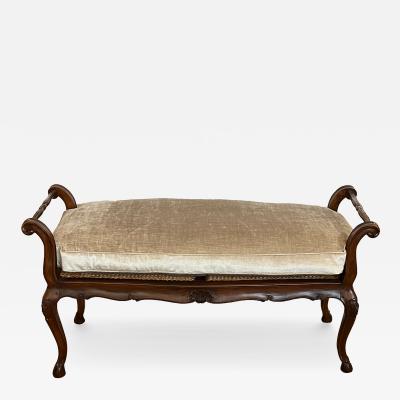 French Louis XV Style Double seat Walnut Bench with Caned Seat
