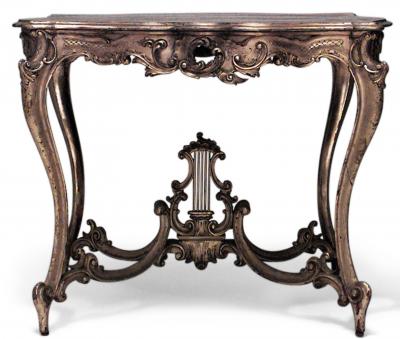French Louis XV Style Gilt Fruitwood Lyre Center Table