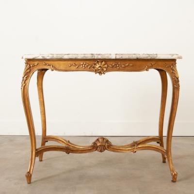 French Louis XV Style Gilt Marble Table