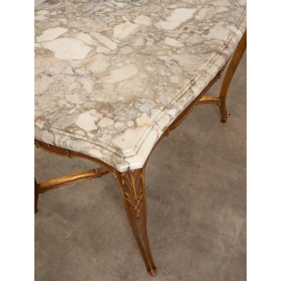 French Louis XV Style Gilt Marble Table