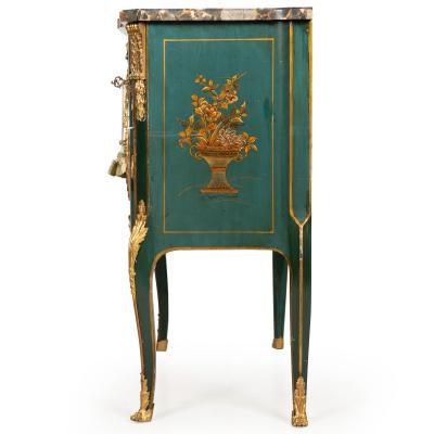 French Louis XV Style Green Chinoiserie Commode Chest of Drawers