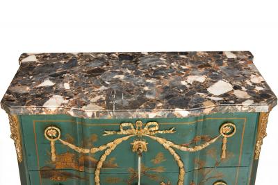 French Louis XV Style Green Chinoiserie Commode Chest of Drawers
