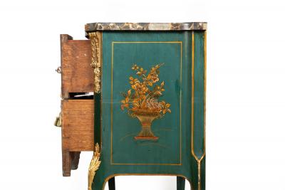 French Louis XV Style Green Chinoiserie Commode Chest of Drawers
