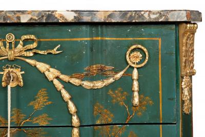 French Louis XV Style Green Chinoiserie Commode Chest of Drawers