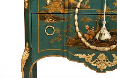 French Louis XV Style Green Chinoiserie Commode Chest of Drawers