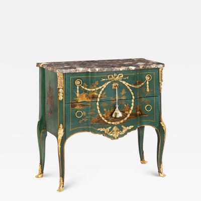 French Louis XV Style Green Chinoiserie Commode Chest of Drawers