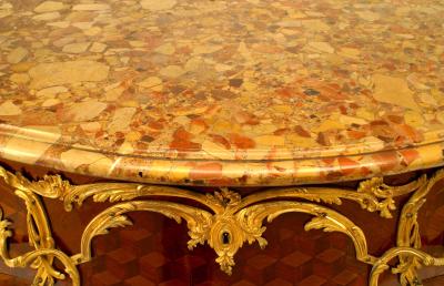 French Louis XV Style Inlaid Parquetry Commode