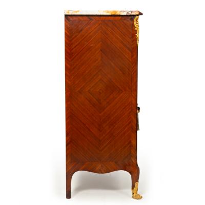 French Louis XV Style Kingwood Marble Top Bibliotheque Cabinet