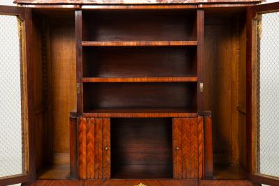 French Louis XV Style Kingwood Marble Top Bibliotheque Cabinet