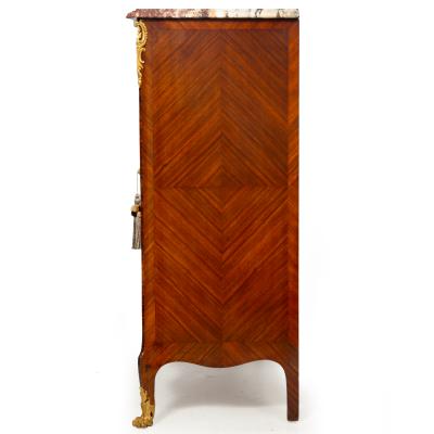 French Louis XV Style Kingwood Marble Top Bibliotheque Cabinet