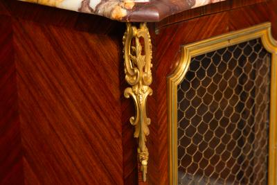 French Louis XV Style Kingwood Marble Top Bibliotheque Cabinet