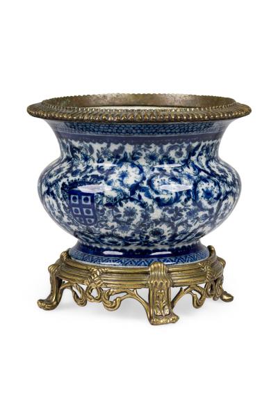French Louis XV Style Ormolu Mounted Blue and White Porcelain Cachepot