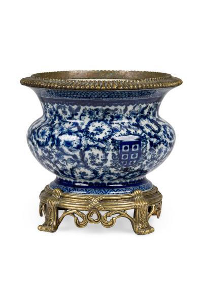 French Louis XV Style Ormolu Mounted Blue and White Porcelain Cachepot