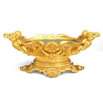 French Louis XV Style Oval Bronze Dore Centerpiece