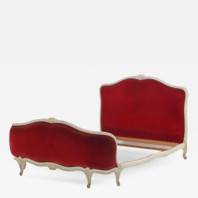French Louis XV Style Painted Corbeille Bed with Red Upholstery C 1920 