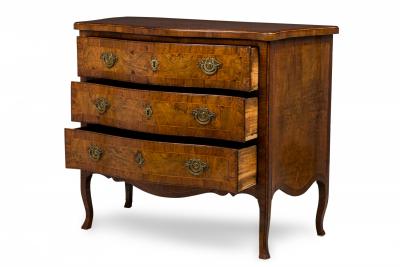 French Louis XV Style Serpentine Front Inlaid 3 Drawer Commode