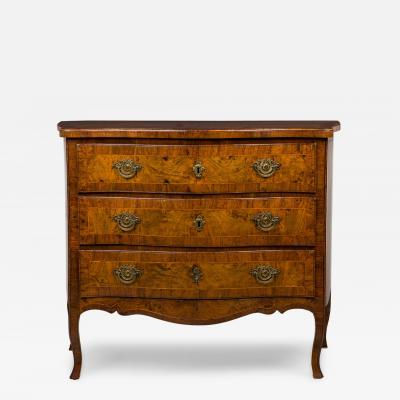 French Louis XV Style Serpentine Front Inlaid 3 Drawer Commode