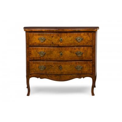 French Louis XV Style Serpentine Front Inlaid 3 Drawer Commode