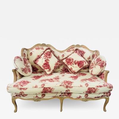 French Louis XV Style Settee or Canape With Floral Upholstery in Red White