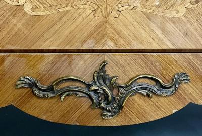 French Louis XV Style Sideboard Inlaid Marble Top Monumental Bronze Mounted