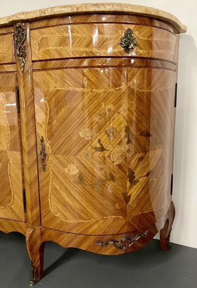 French Louis XV Style Sideboard Inlaid Marble Top Monumental Bronze Mounted