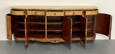 French Louis XV Style Sideboard Inlaid Marble Top Monumental Bronze Mounted