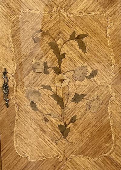 French Louis XV Style Sideboard Inlaid Marble Top Monumental Bronze Mounted