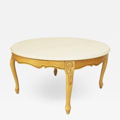 French Louis XV Style Stripped Wood and White Marble Coffee Table