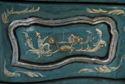 French Louis XV Style Teal Serpentine Commode
