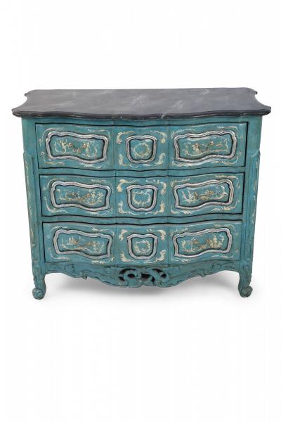 French Louis XV Style Teal Serpentine Commode