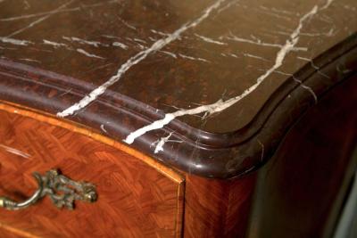 French Louis XV Style Tulipwood Marble Commode Chest France 1930s