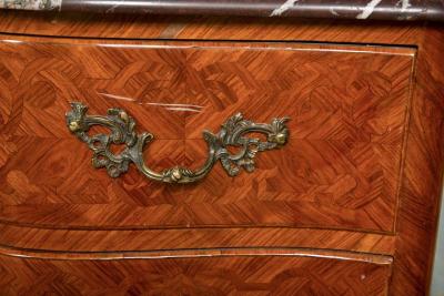 French Louis XV Style Tulipwood Marble Commode Chest France 1930s