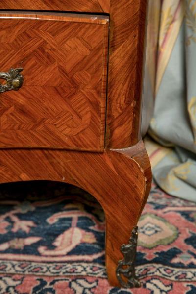 French Louis XV Style Tulipwood Marble Commode Chest France 1930s