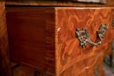French Louis XV Style Tulipwood Marble Commode Chest France 1930s
