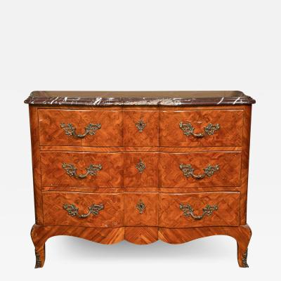 French Louis XV Style Tulipwood Marble Commode Chest France 1930s