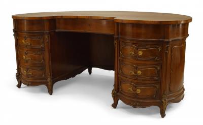 French Louis XV Walnut Kidney Kneehole Desk