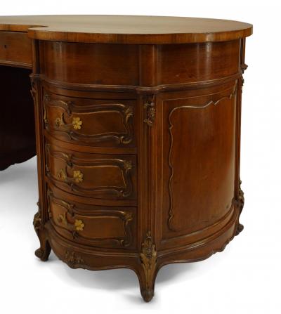 French Louis XV Walnut Kidney Kneehole Desk