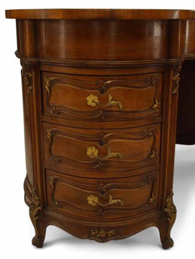 French Louis XV Walnut Kidney Kneehole Desk