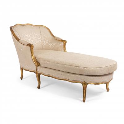 French Louis XV White Damask Chaise