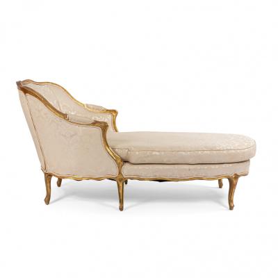 French Louis XV White Damask Chaise