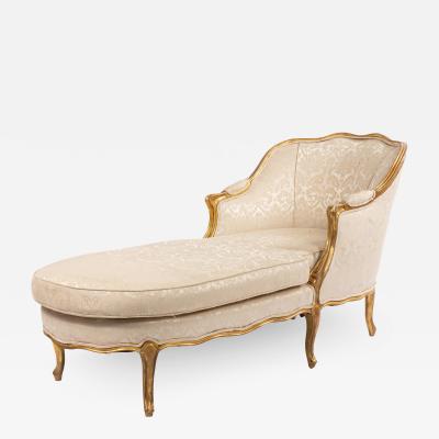 French Louis XV White Damask Chaise