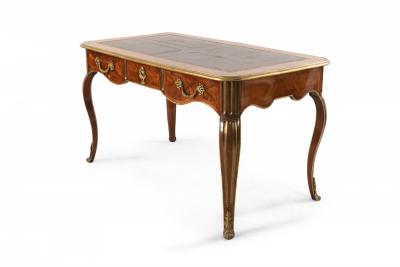 French Louis XV style Leather Top Wood and Brass Desk