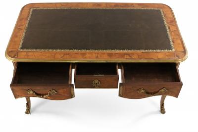 French Louis XV style Leather Top Wood and Brass Desk