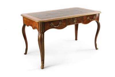 French Louis XV style Leather Top Wood and Brass Desk