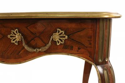 French Louis XV style Leather Top Wood and Brass Desk
