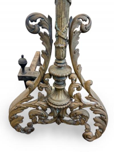 French Louis XV style bronze torch form andirons